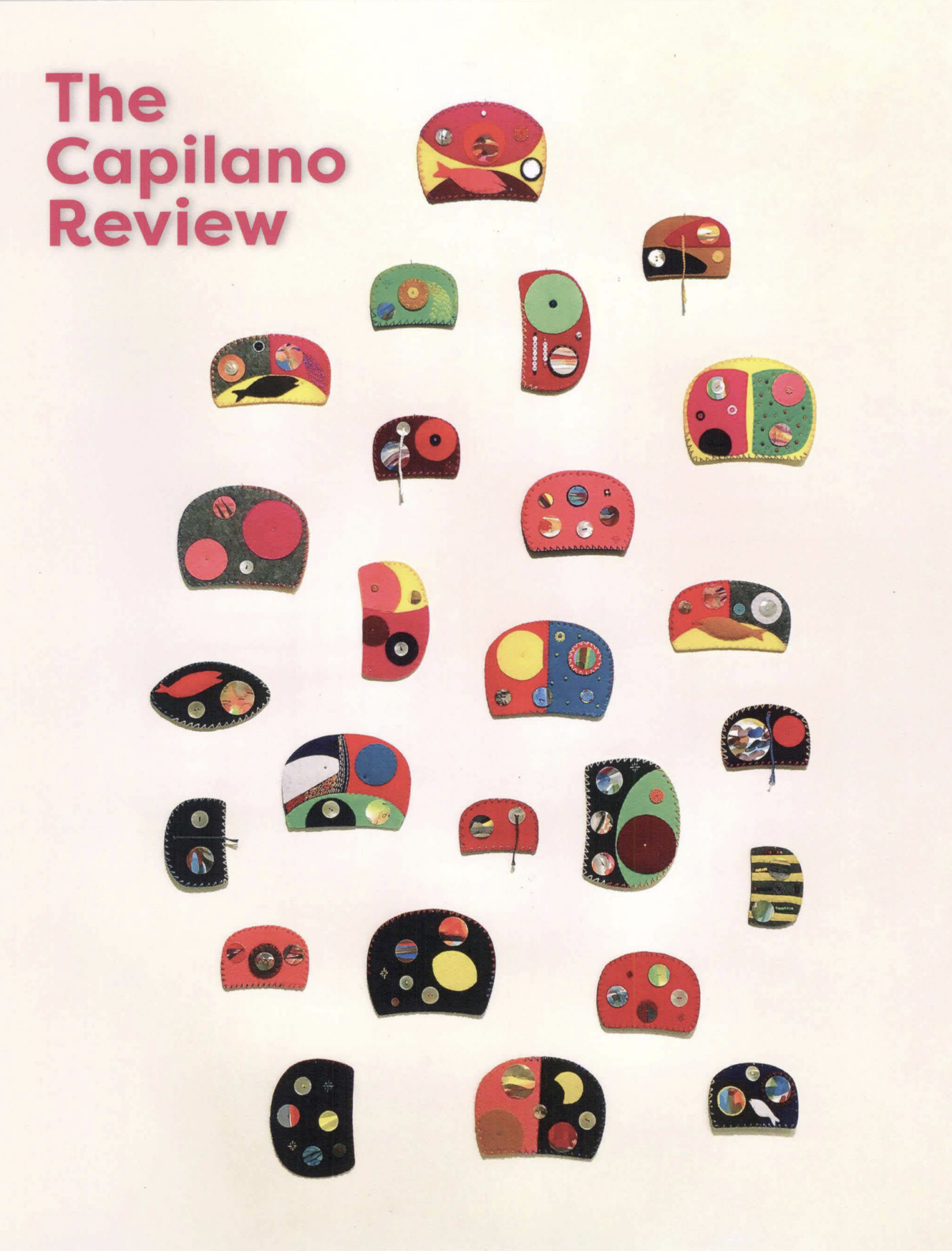 Charles Vickers, Ovoid Traces, 2016, watercolour, paper, shell buttons, glass beads, felt with embroidery edges, 6 3/4" x 4 3/4"