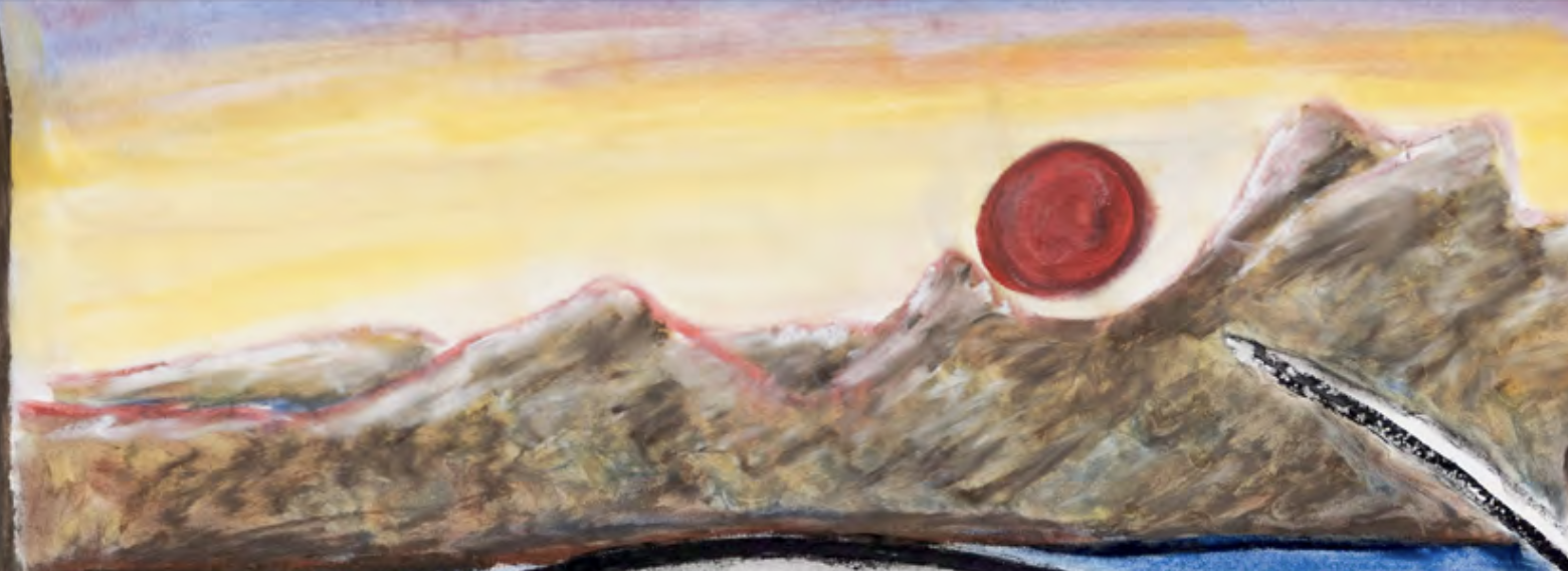 Manuel Axel Strain, The Transformation of Laura Taylor (detail), 2026, oil and chalk pastel on paper, 106.68 × 190.5 cm. Photo by Dennis Ha.
